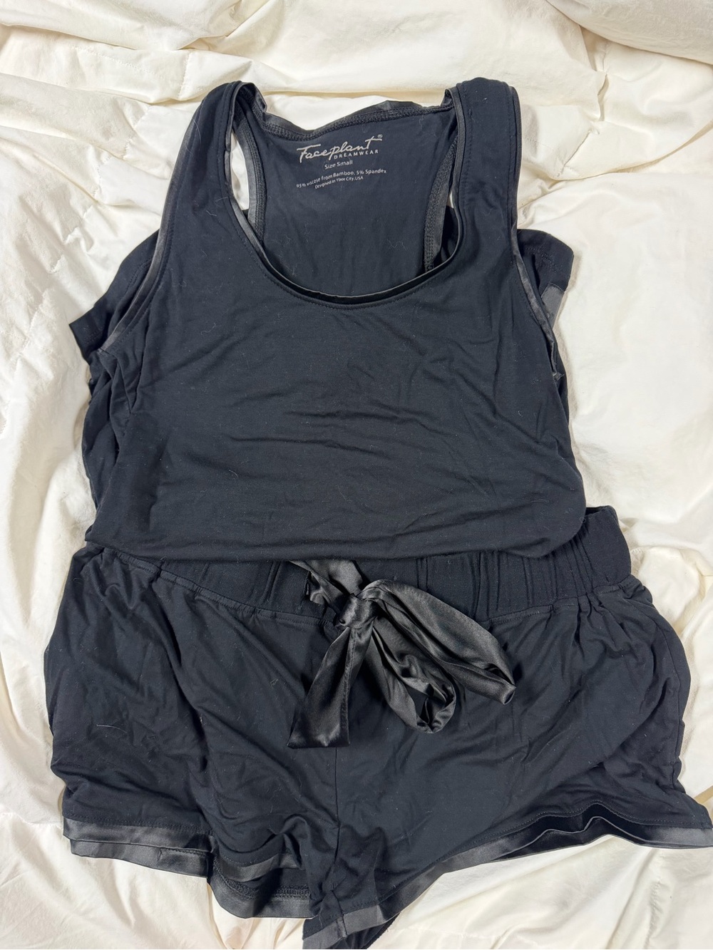 Faceplant Black Sleeveless Tank and shorts with Satin Tie